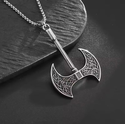 viking axe stainless steel silver necklace