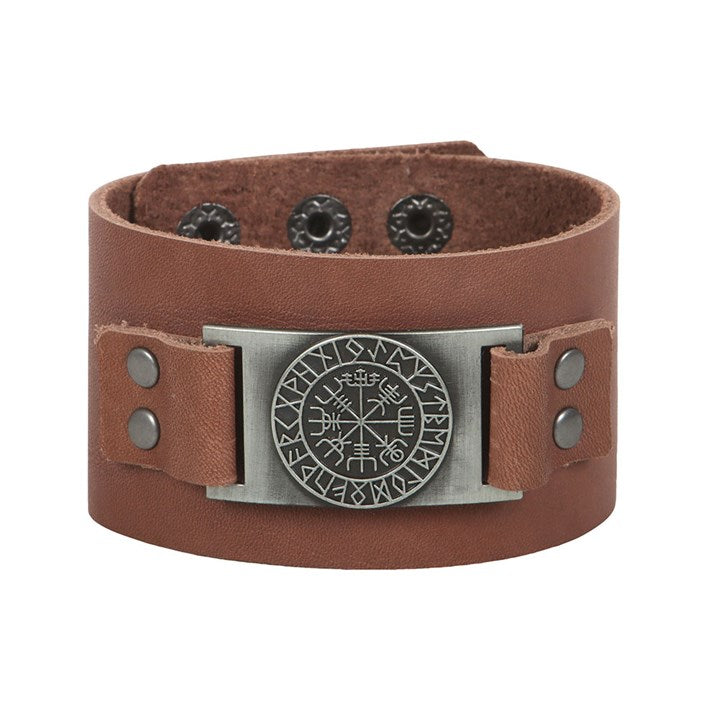 Viking Compass Leather Cuff Bracelet