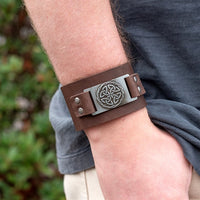 Brown Celtic Shield Knot Leather Cuff Bracelet