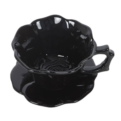 Black Rose Teacup and Saucer