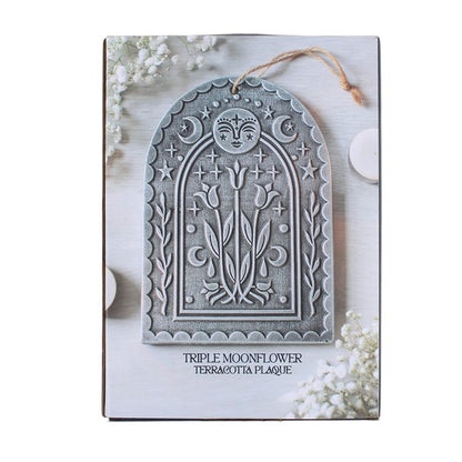 Triple Moonflower Silver Effect Terracotta Plaque