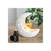 White Crescent Moon Oil Burner with Gold Dish