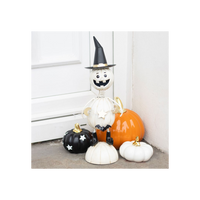 White Metal Pumpkin Man Ornament with Witch Hat
