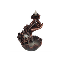 Bronze Effect Hand with Flower Backflow Incense Burner