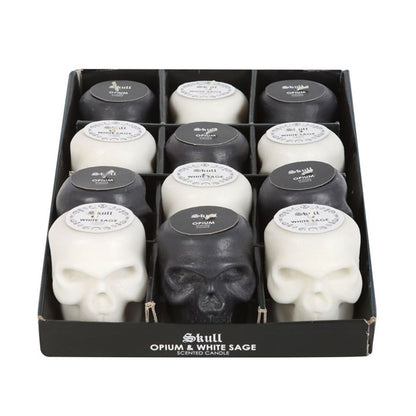 Set of 12 Opium & White Sage Skull Candles in Display