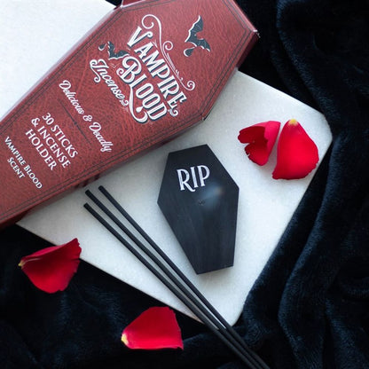 Set of 18 Vampire Blood Incense Stick Packs with Coffin Holder