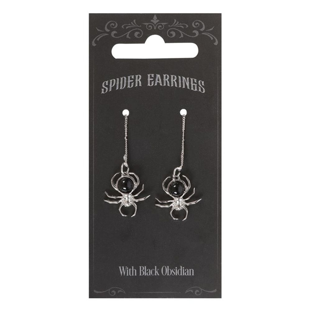 Black Obsidian Spider Threader Earrings