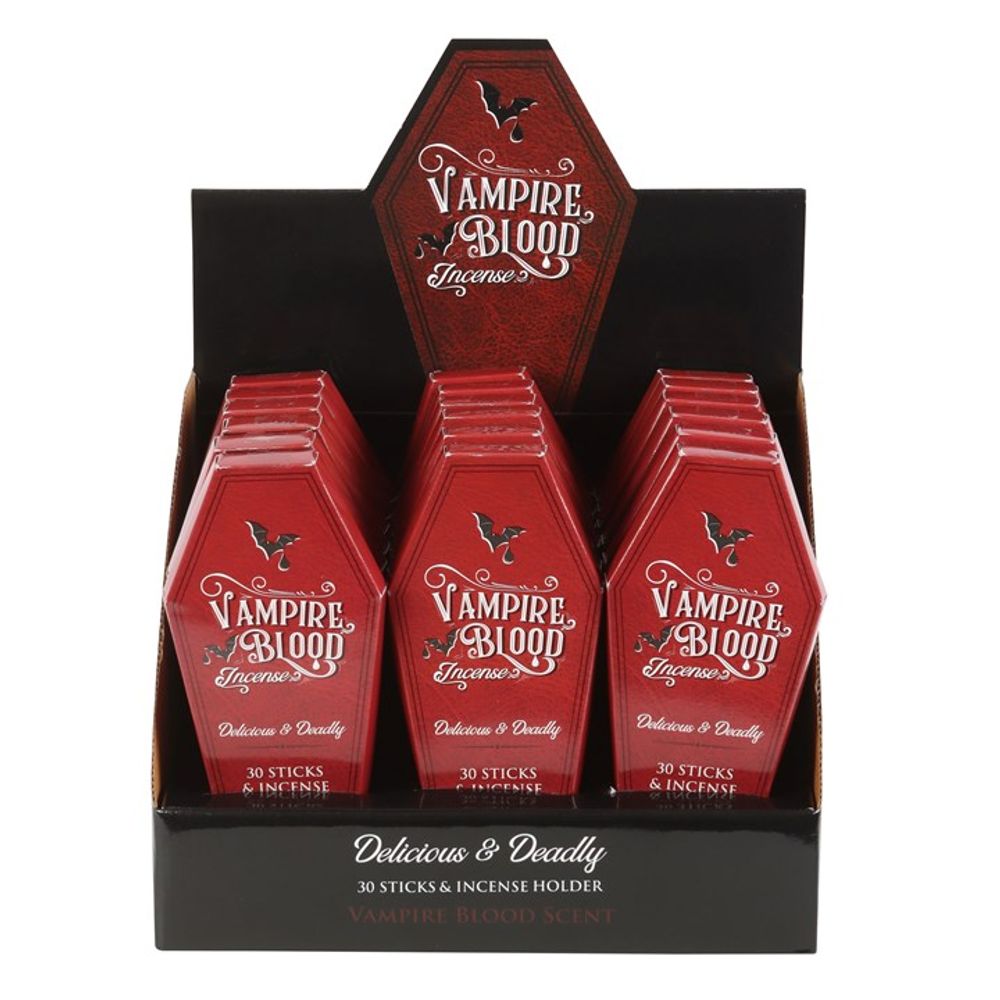 Set of 18 Vampire Blood Incense Stick Packs with Coffin Holder