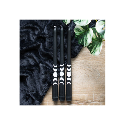 Set of 3 Black Magic Moon Phase Taper Candles