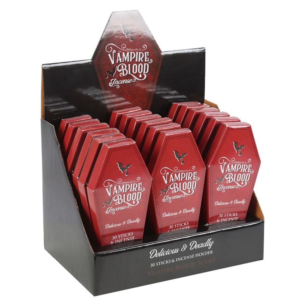 Set of 18 Vampire Blood Incense Stick Packs with Coffin Holder