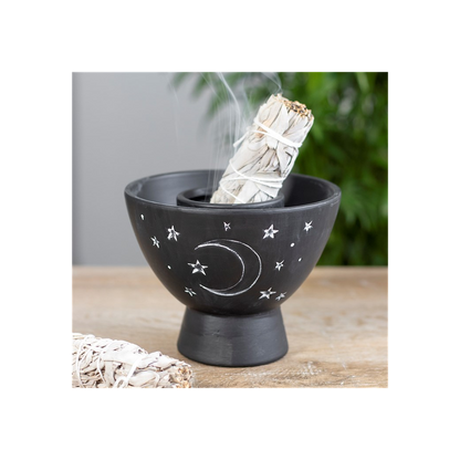 Black Moon and Stars Terracotta Smudge Bowl